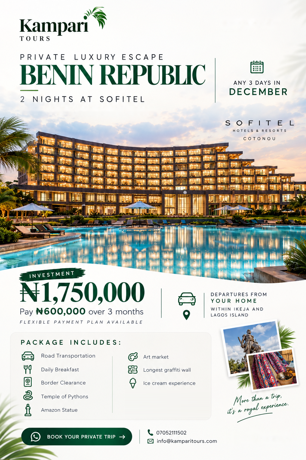 Private Luxury Trip to Benin Republic | Sofitel Cotonou | Kampari Tours